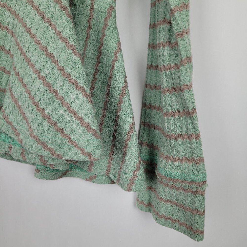 Free People We the Free Green/Brown Stripe Peplum Hem Thermal Top XS - Picture 2 of 8